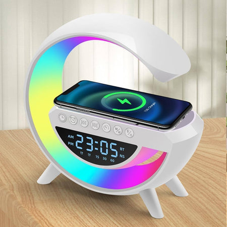 PYU Wireless Phone Charger Bluetooth Speaker, Alarm Clock & LED Table Lamp