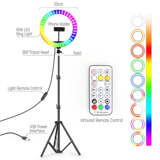 Ring light crystal circle 3D RGB led lamp video with tripod stand for photography