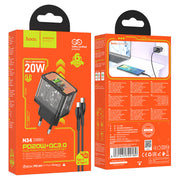 Hoco Wall charger “N34 Dazzling” PD20W + QC3.0 EU dual-port cable set Type-C to Type-C