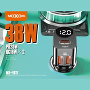 MOXOM car charger PD 20W/QC 3.0 Digital Display 3 Ports 38W Super Fast